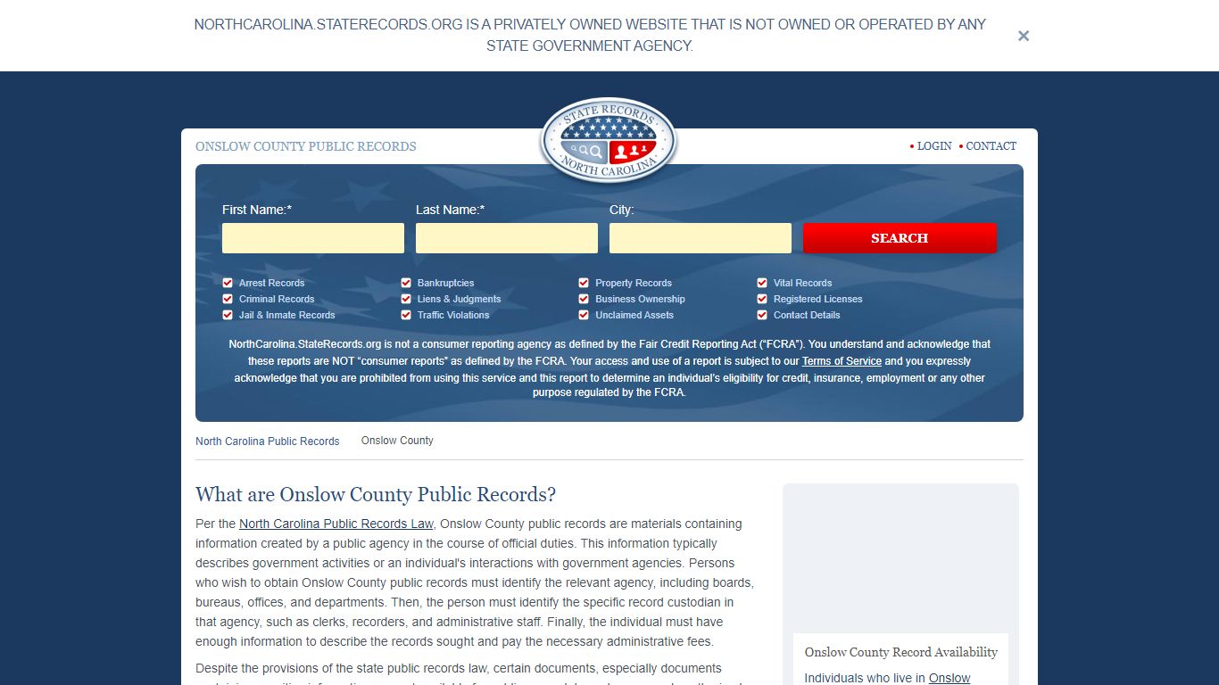 Onslow County Arrest, Court, and Public Records | StateRecords.org